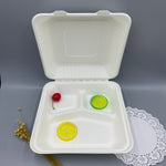 Clamshell Container, 9 inch, 3 compartment - Disposable & Compostable, Eco-Friendly Food Container